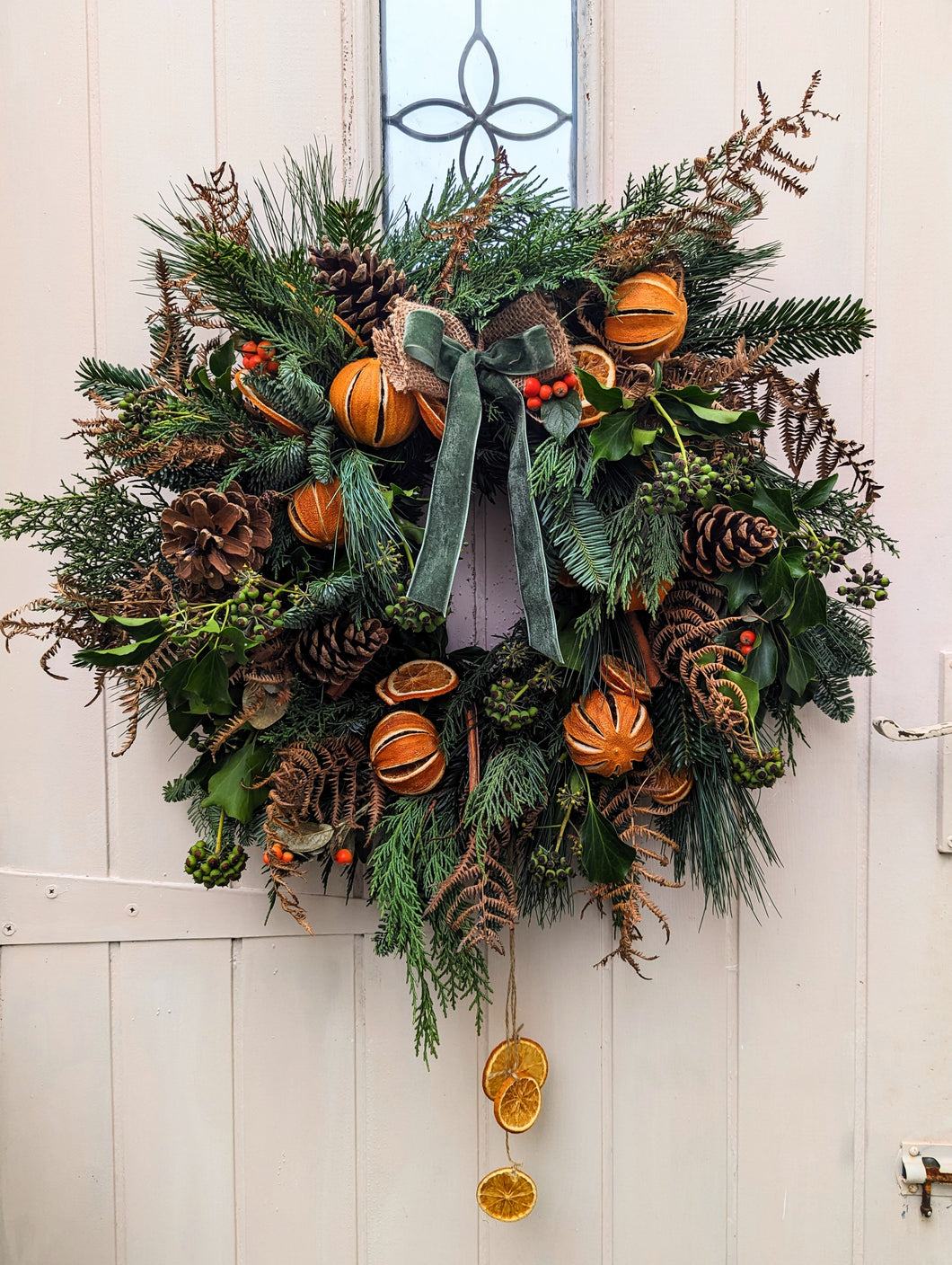 'Evergreen & Orange' Luxury Fresh Christmas Wreath