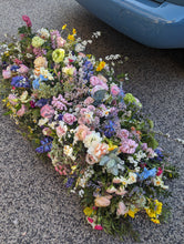 Load image into Gallery viewer, Fresh Floral Meadow Casket Spray Funeral Tribute
