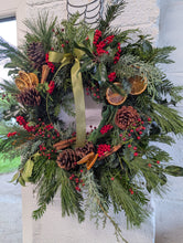 Load image into Gallery viewer, &#39;Traditional Charm&#39; Luxury Fresh Christmas Wreath
